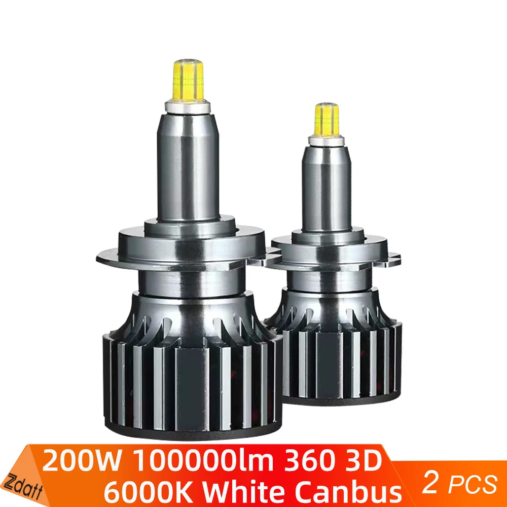 

2 шт. H7 Led 360 H1 HB3 HB4 9012 HIR2 Led H11 H8 9006 9005 6000K Белая автомобильная лампа для фар 200 Вт Автоматическая противотуманная фара 12 В 24 В 3D чипы