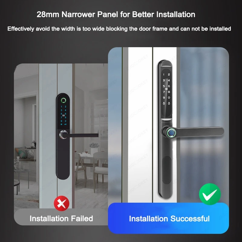 ZHDCOOKEY-Impressão digital biométrica fechadura da porta inteligente, eletrônico deslizante fechaduras da porta, Slim, impermeável, alumínio,