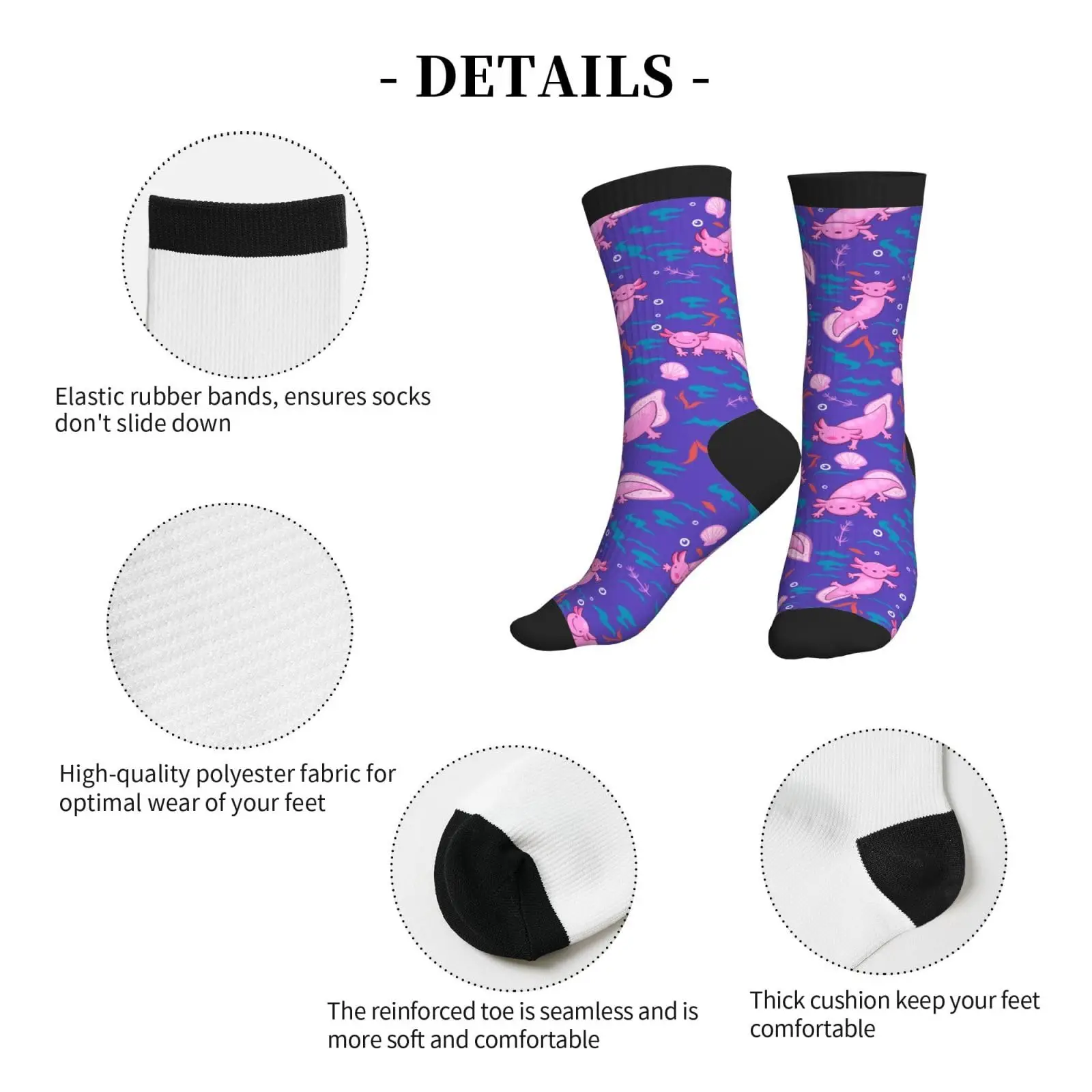 Pink and Purple Axolotl Funny Novelty Casual Crew Socks Gifts For Men Women