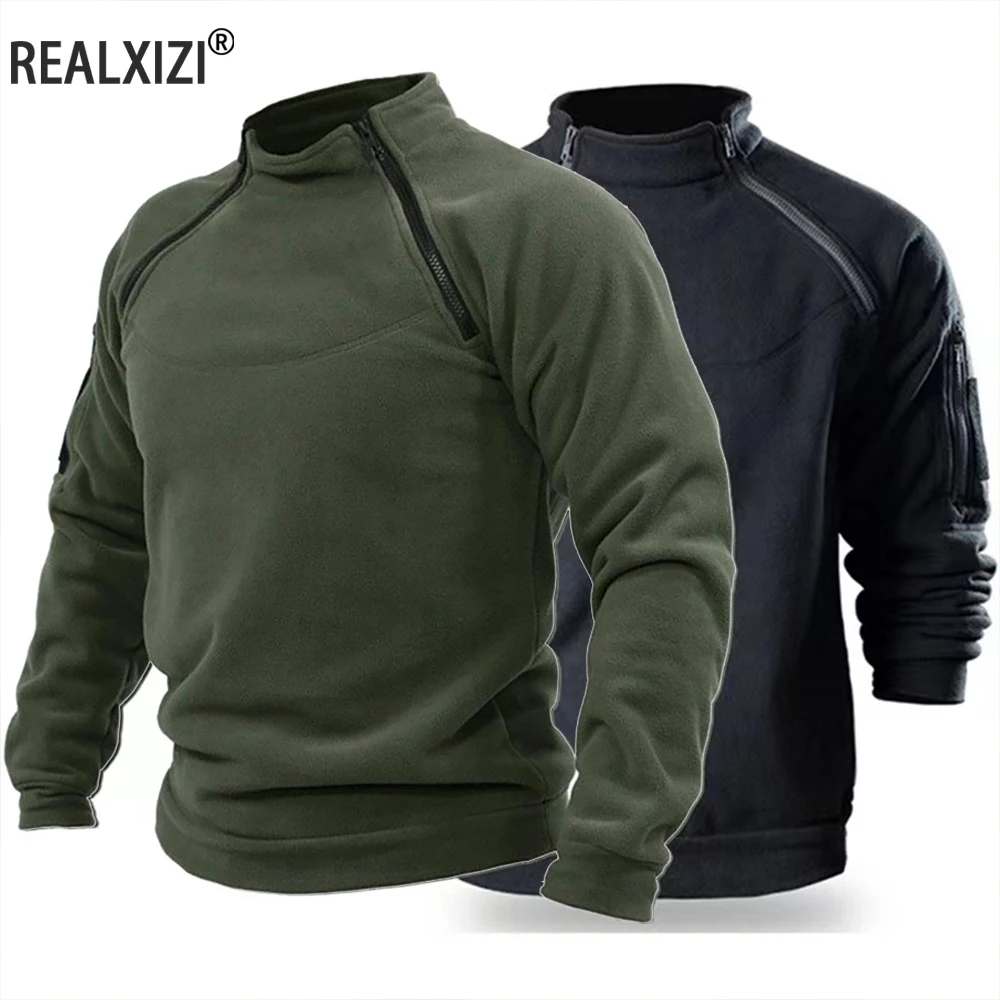 Mens Tactical Hoodies Military Pullover Long Sleeve Zipper Sweatshirts Stand Collar Outdoor Hiking Camping Army Outwear