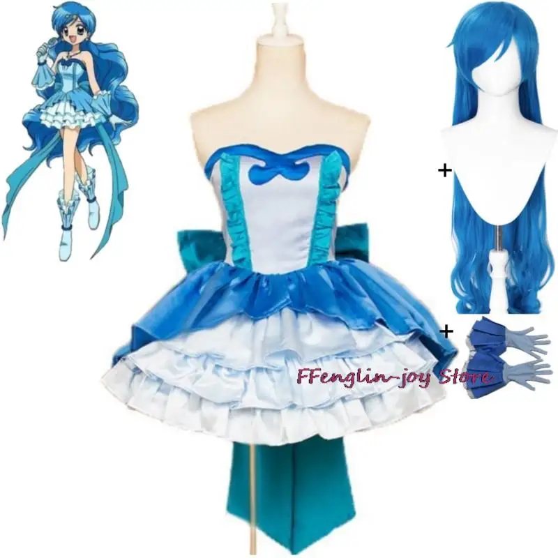 Anime Melody Pichi Pitch Hanon Hosho Cosplay Costume Wig Sexy Woman Blue Dress Halloween Carnival Party Role Play Disguise Suit