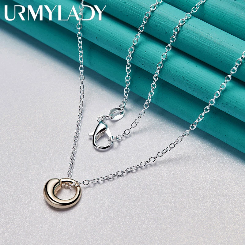 

URMYLADY Fine 925 Sterling Silver Water Drop Hook 16-30 Inch Pendant Necklace For Women Wedding Party Fashion Charm Jewelry Gift