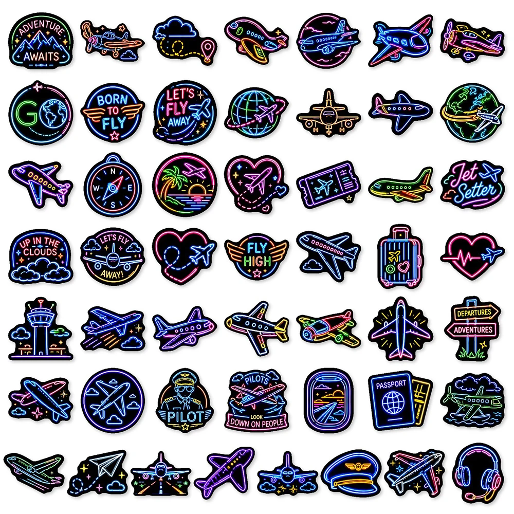 10/30/50pcs Funny Neon Air Travel Aircraft Stickers Cartoon Airplane Decals Skateboard Phone Luggage Bike Cute Sticker Wholesale 5