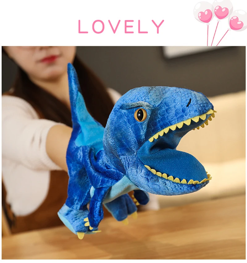 Niedliche Dinosaurier-Fingerpuppen für Kinder können ihre Münder bewegen und öffnen. Handpuppen, die Lernen, lustiges Begleitspielzeug, Geschenk – Detail 4