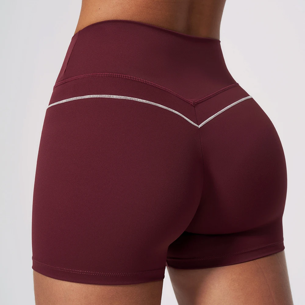 Women High Waist Biker Shorts V Back Contrast Piping Butt Lifting Gym Tight Tummy Control Workout Yoga Shorts Running Sportswear