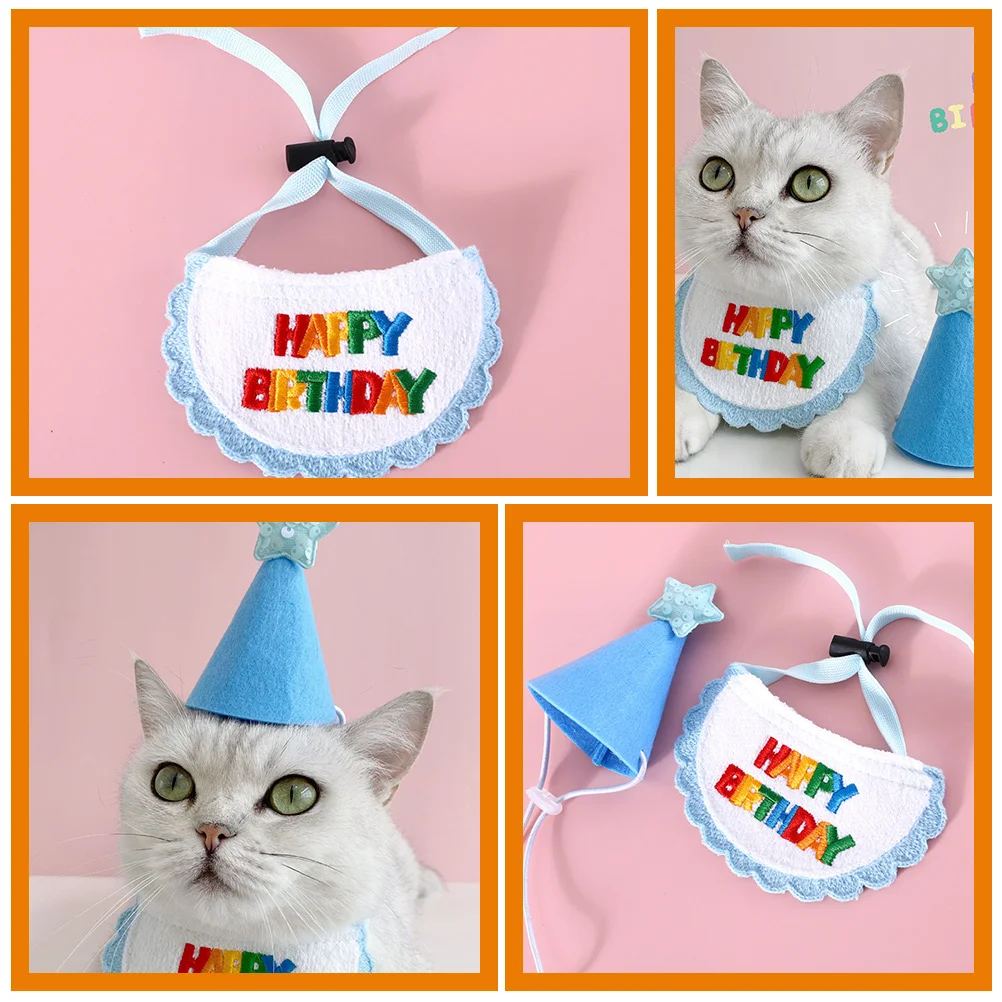 

1 set 1 Set Pet Birthday Bib Hat Set For Cat Birthday Party Decoration Bandana Wear-Resistant Dog Hat Portable Dog Supply