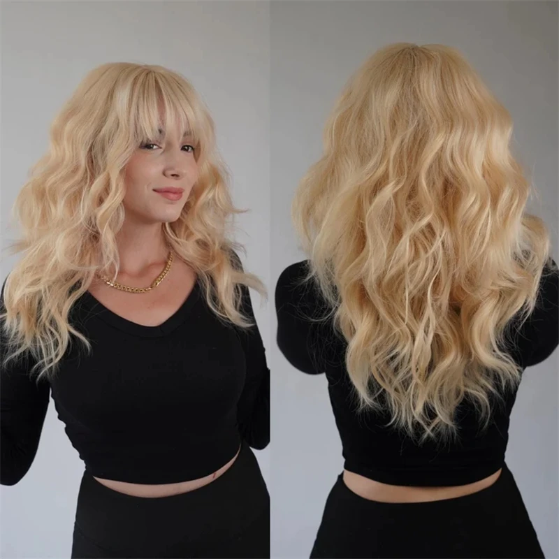 

New in Short Bob Wigs Glueless 613 Ash Blonde Body Wave Highlights Lace Frontal Wig with Bangs 100% Real Human Hair Wig Sale