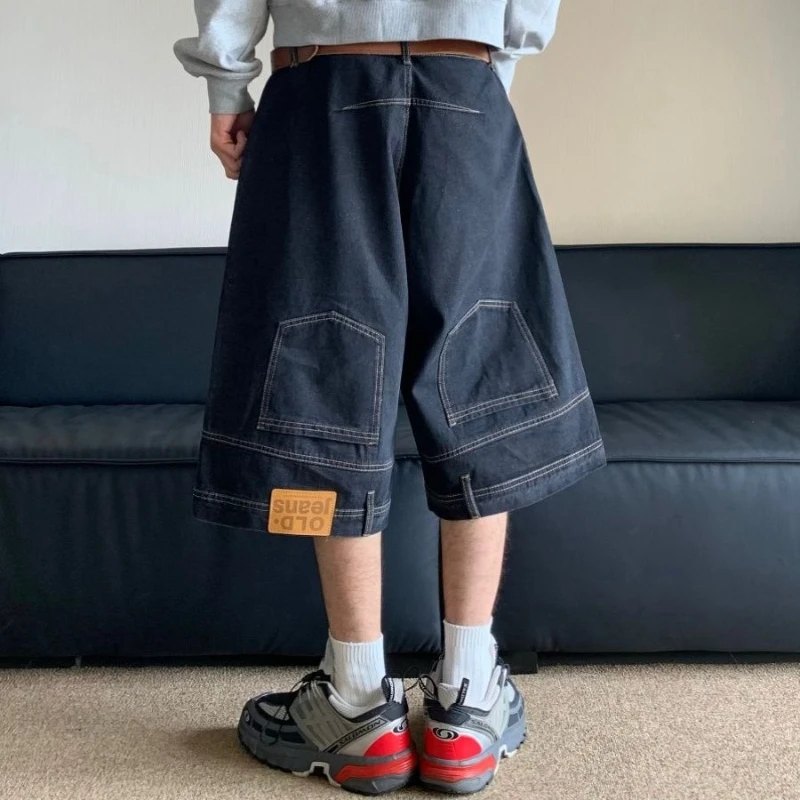 American Vintage Denim Shorts Men High Street Loose Wide Leg Niche Pants Fashion Casual Versatile Short Jeans Male and Female