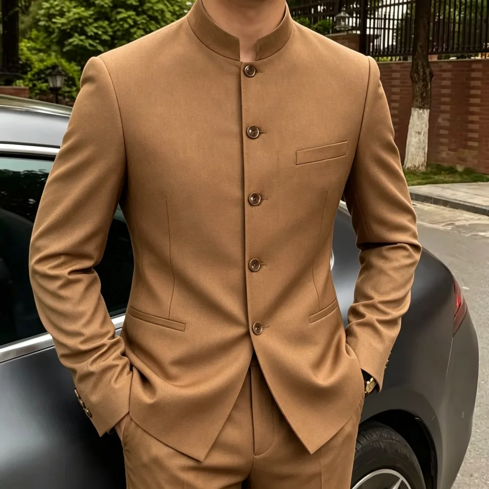 

Men's Suits 2 Pieces Chinese Tunic Suits Single Breasted Slim Fit Indian Suit For Men (Blazer+Pants)