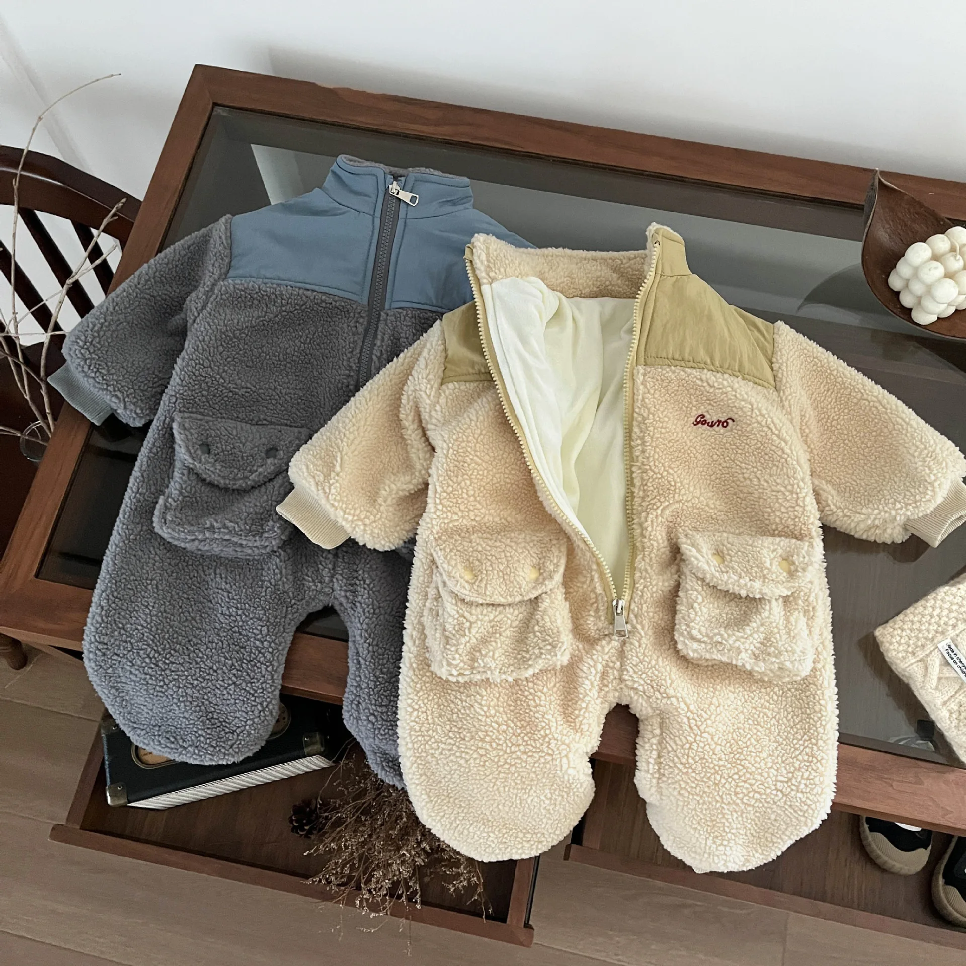 Baby Clothes Fashion Casual Lamb Wool Thickened All Match Romper 2024 Winter New Boys Baby Handsome Fleece Comfortable Romper