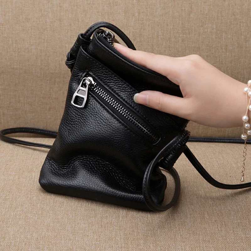 2024 Summer New Women Genuine Leather Shoulder Messenger Bags Female Cellphone Crossbody Bag Softness Small Purses and Handbags