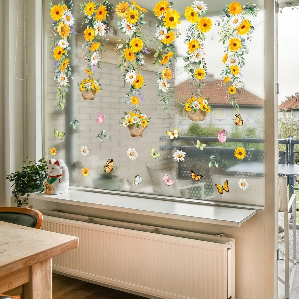 Electrostatic Decals for daisy Window Clings Multi-piece Set for daisy Floral Design Multi-piece Decorative Stickers Window