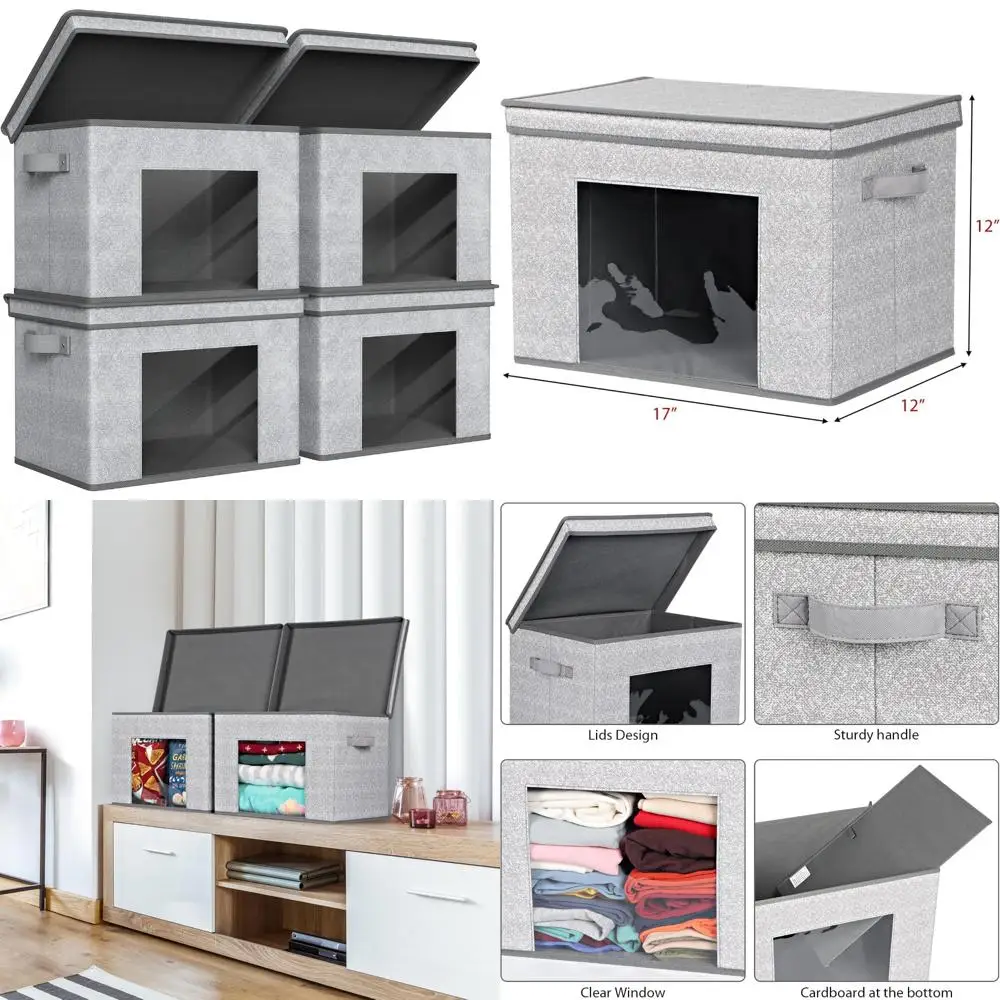 مكعبات تخزين قابلة للطي مع أغطية - مجموعة مكونة من 4 قطع، حاويات تنظيم صناديق تخزين كبيرة من القماش للمنزل والمكتب #1