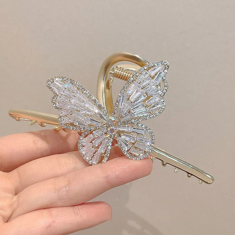 New Large Shark Clip Metal Butterfly Hair Claw for Women Rhinestone Hairpin Dish Up Hair Clips Gripper Claws Ponytail Claw Clip