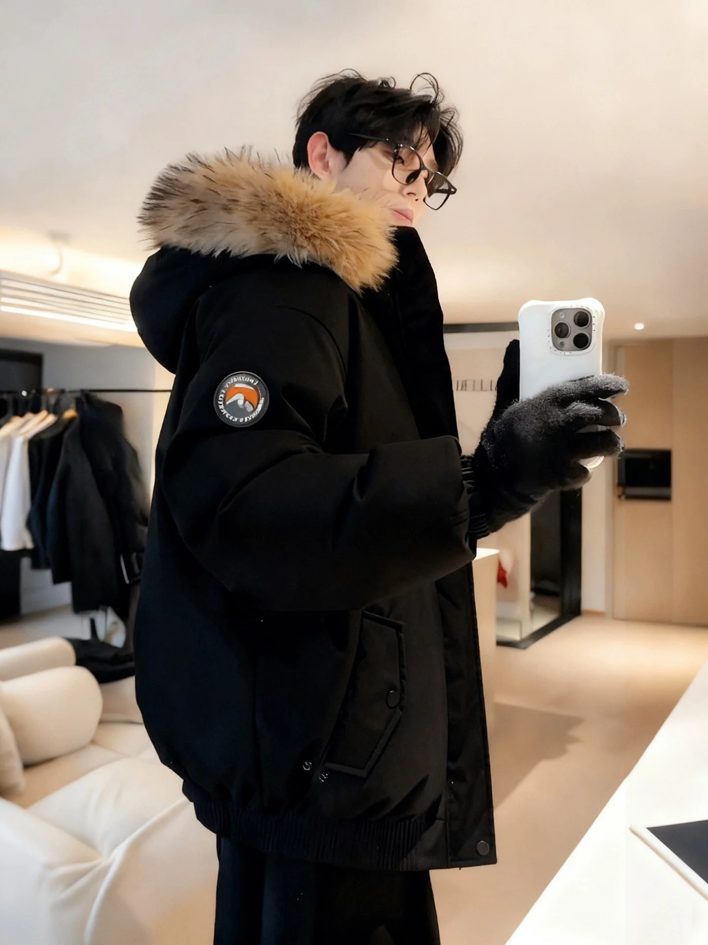 

Bla American Workwear Sle Removable Fur Collar down Cotton Jaet Men's Winter Coat Couple's Bread Clothes Youth Trend