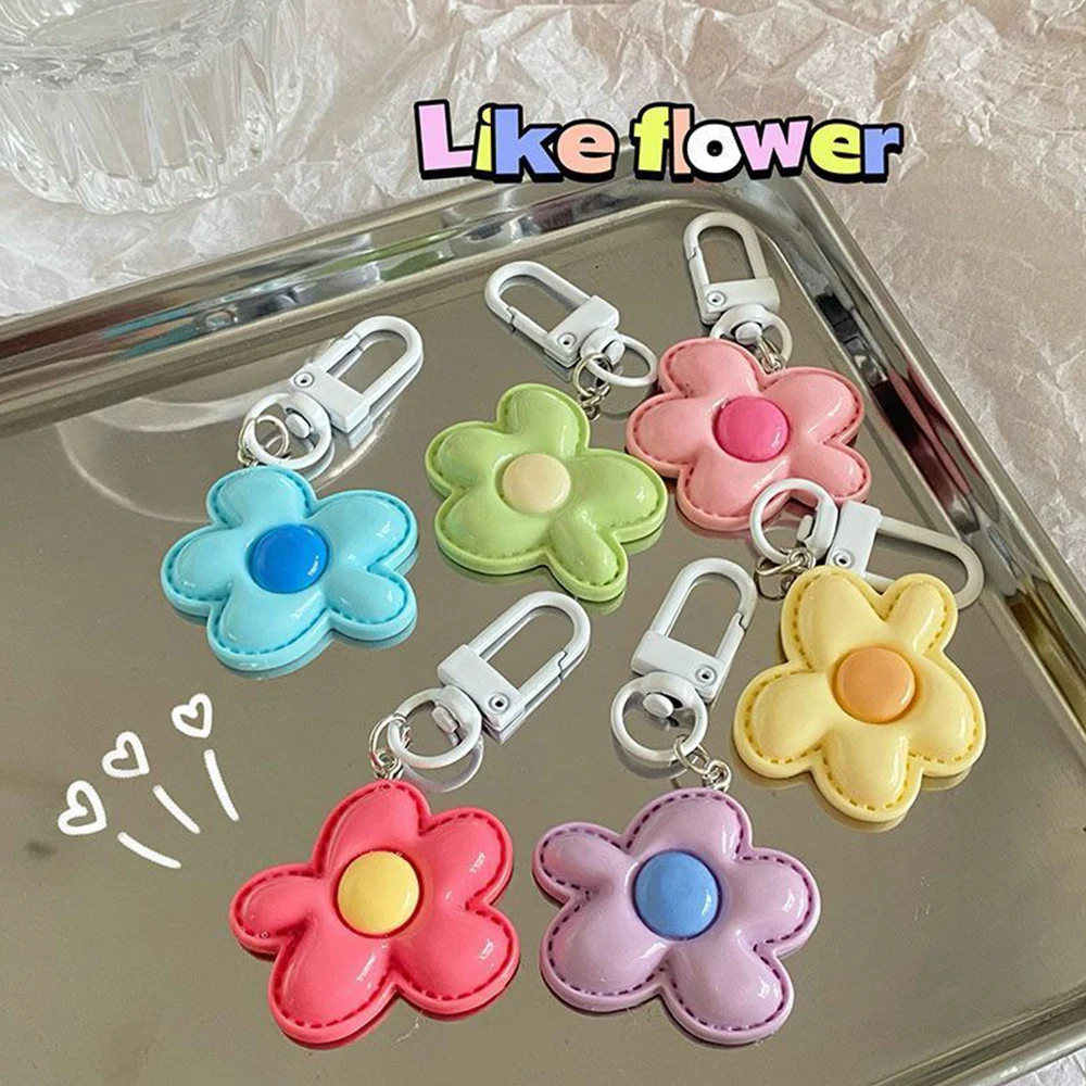 Candy Color Flower Keychain Bag Earphone Case Pendant DIY Accessories Car Key Ring Cute Flowers Key Chains Decor Jewelry