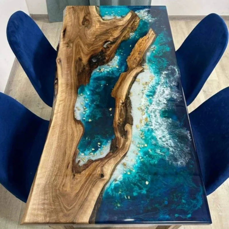 custom.Epoxy Dining Table Ocean Waves fully Customization Handcrafted Resin River Rectangle Outdoor/Indoor Furniture