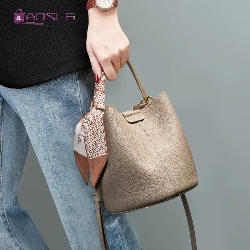 

Cowhide Handbag Womens New Crossbody Bags Wild Casual Genuine Leather Soft High Quality Bucket Armpit Shoulder Bag Female