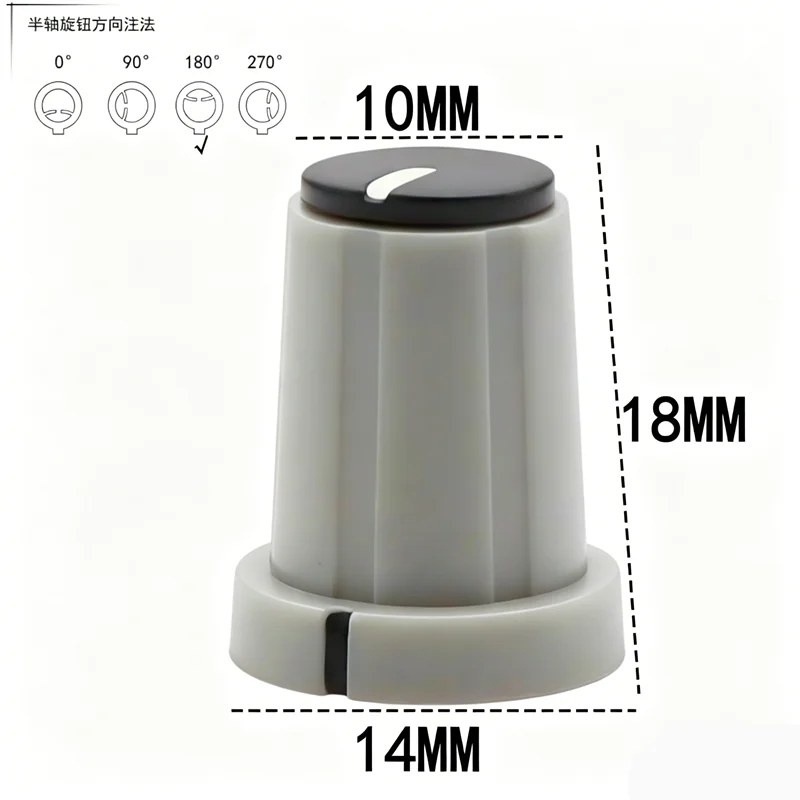 Kunststoff-Lautstärkeregler 14/21,5x18mm 6mm D-Achse Grau Schwarz Drehknopf Potentiometer Audio Instrumententafel Encoder-Schalter – Detail 2