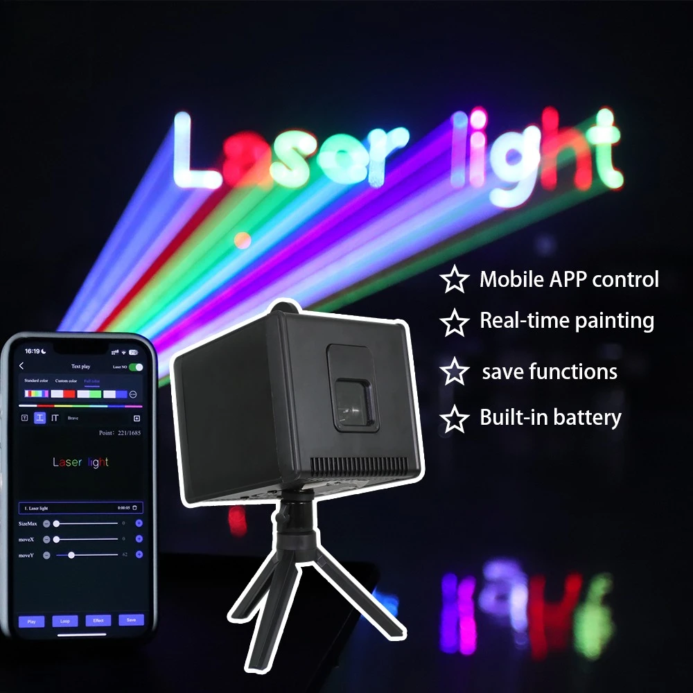 Laser Cube Plug and Play Battery Powered RGB Animated Text Laser Projector App Control Stage Lights