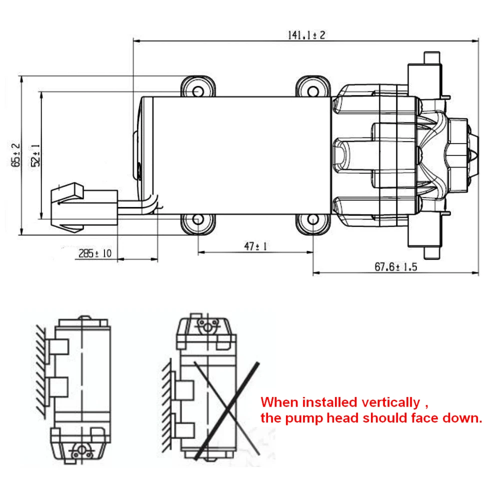 24V DC 75 Gallon Water Booster Silent Pump Increase Reverse Osmosis System Pressure Self Priming Pump and Power Adapter