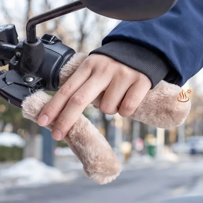 12Pcs Fluffy Faux Rabbit Fur Motorcycle Handlebar Grip Covers Plush Scooter Brake Lever Sleeves E-bike Thermal Warmers