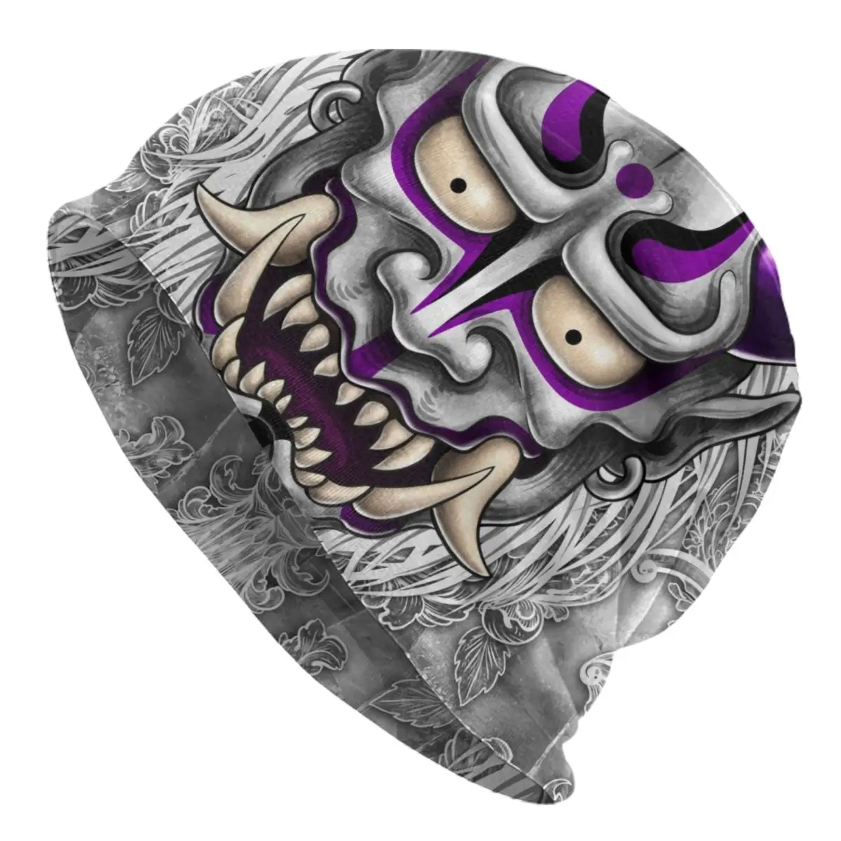 Purple Goth Oni Japan Samurai Demon Bonnet Hat Knitting Hats Men Women Fashion Unisex Warm Winter Beanies Cap