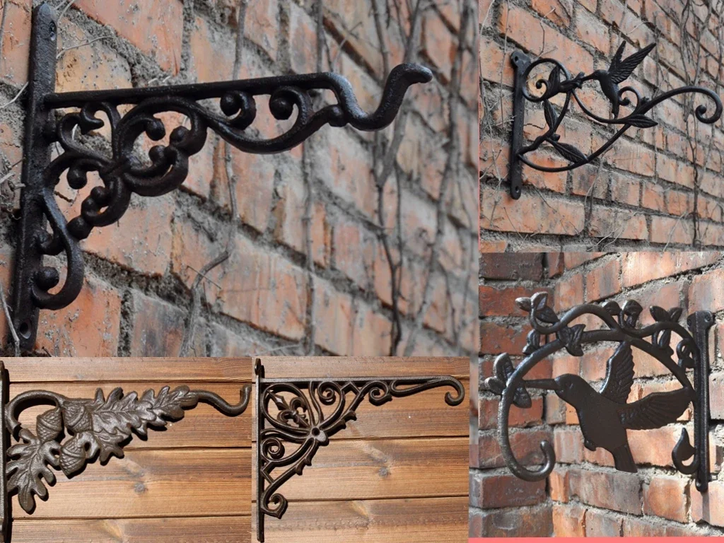 

Vintage Bird Colorful Rooster Reindeer Cast Iron Flower Pot Hook Hanging Wall Hanging Basket Flower Stand