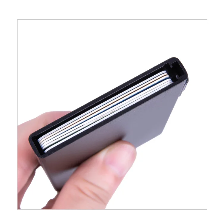Magischer Ausweis- und Kreditkartenhalter, Smart Wallet für Damen und Herren, ID-Kartenetui, Metall, dünn, schlank, Pop-Up, Aluminium, minimalistische Geldbörse – Detail 7