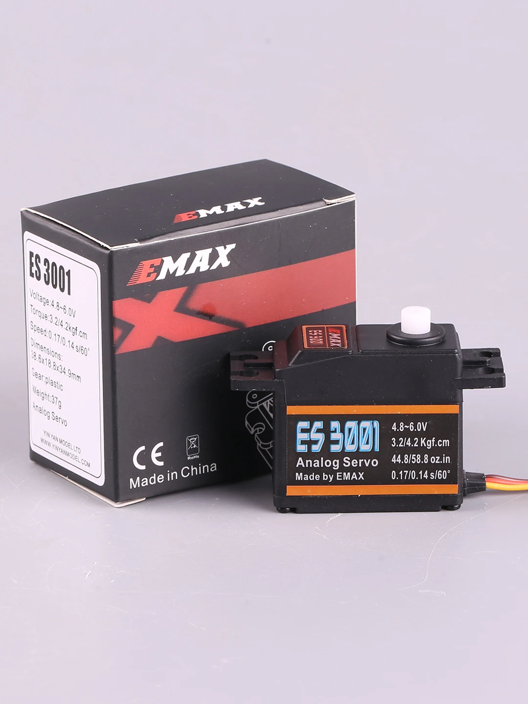 EMAX-Servo analógico padrão para helicóptero RC, engrenagem de plástico, barco, avião, ES3001, 4.8-6.0V, 43g