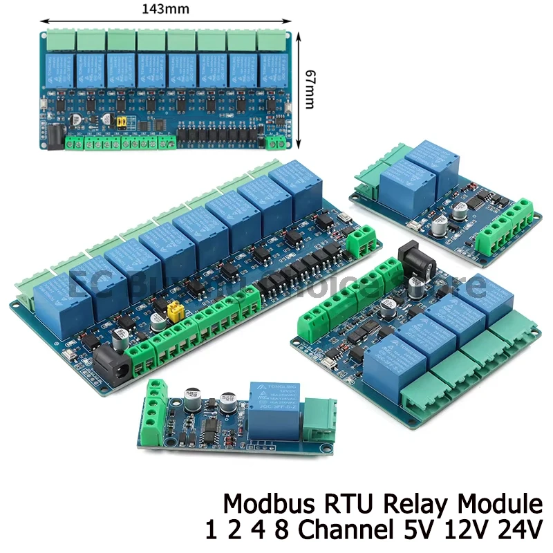 Modbus RTU 1 2 4 8-Kanal-Wege-Relaismodul 5 V 12 V 24 V Schaltschalter Eingang/Ausgang RS485/TTL-Kommunikation