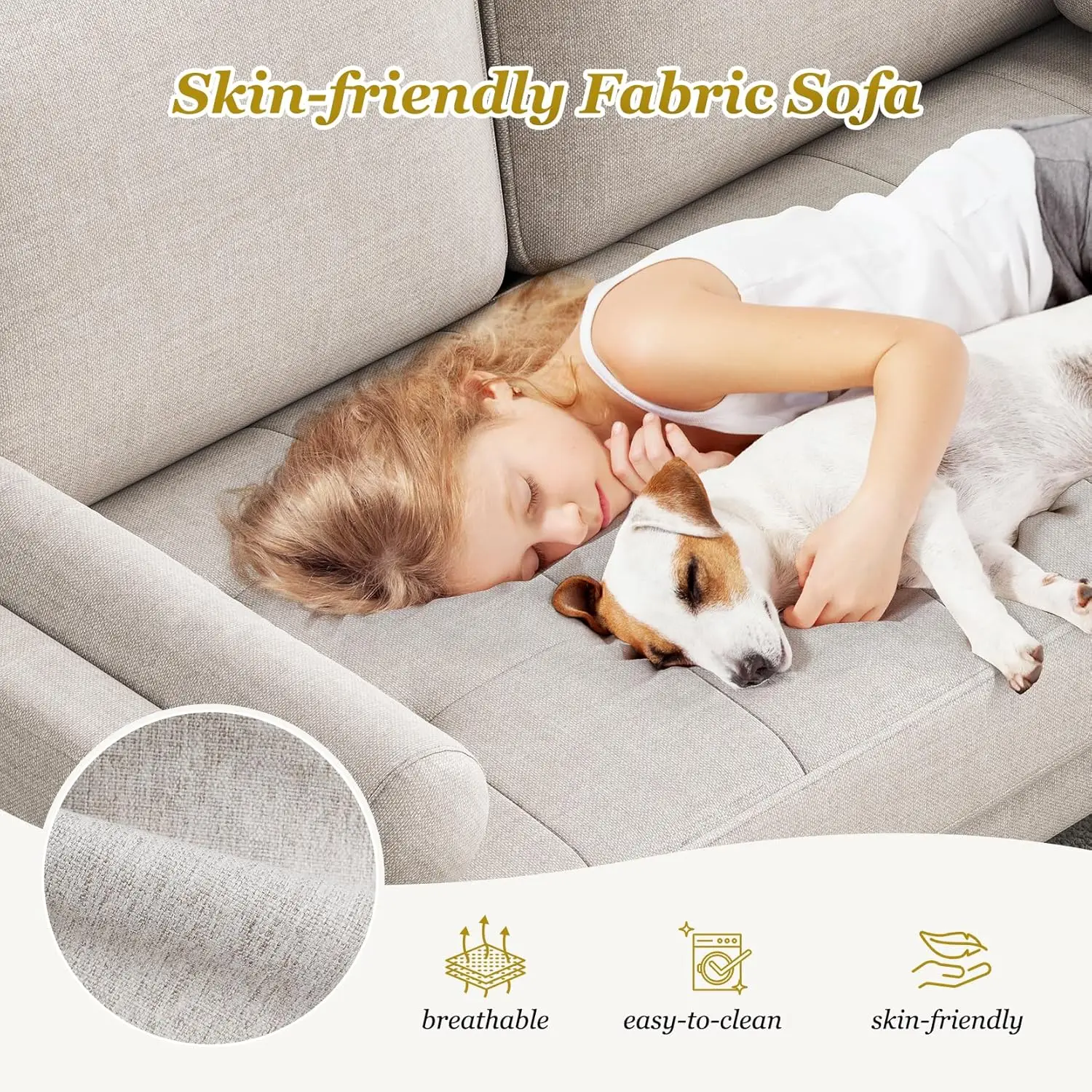 Sofa with Solid Wood Legs, 48" Small Couches for Small Spaces, Love Seat for Living Room, Bedroom, Easy Assembly Mid Century