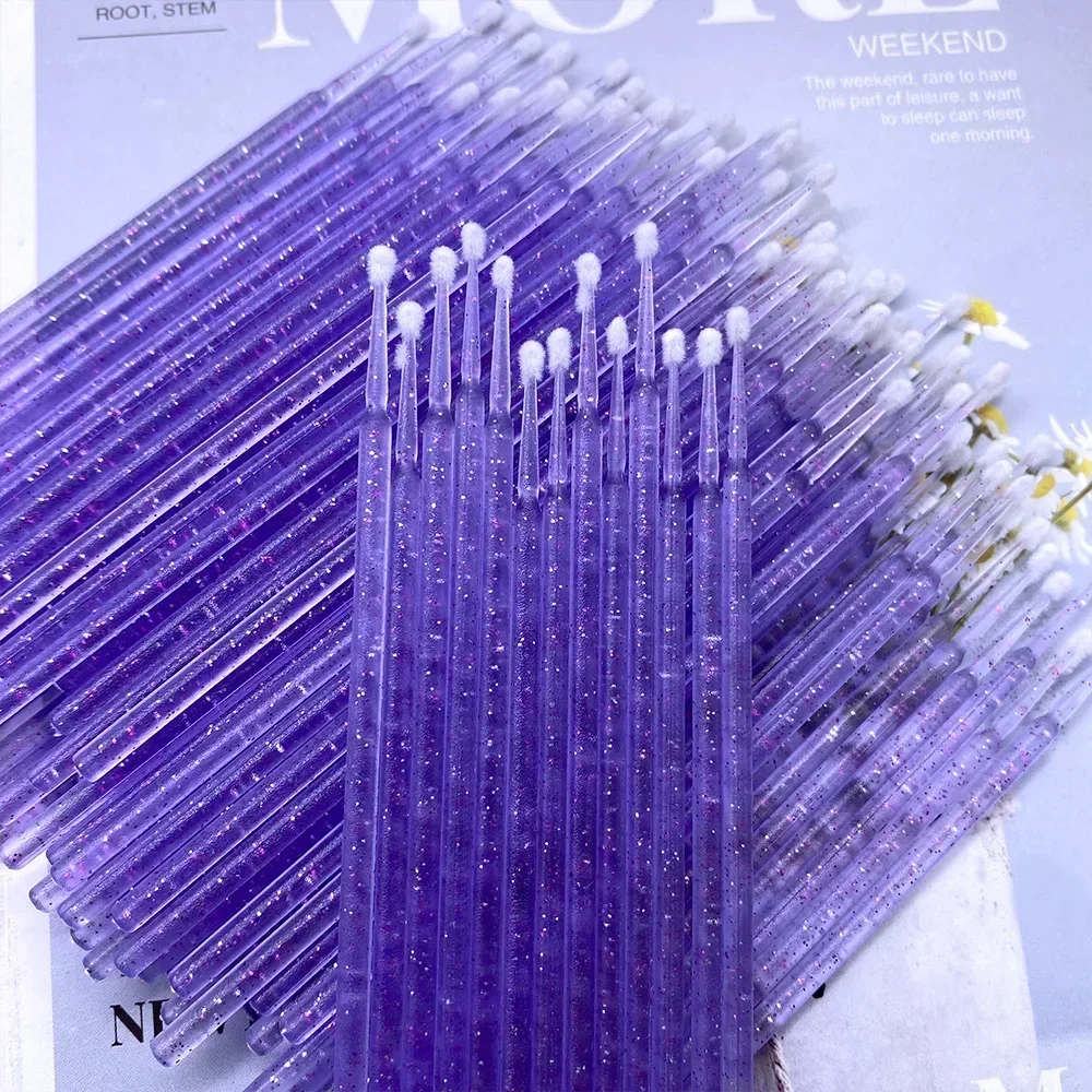 100 pièces Micro brosse cristal cils enlevant écouvillon Microbrosse Mascara baguettes applicateur Extension de cils pinceaux de maquillage outils