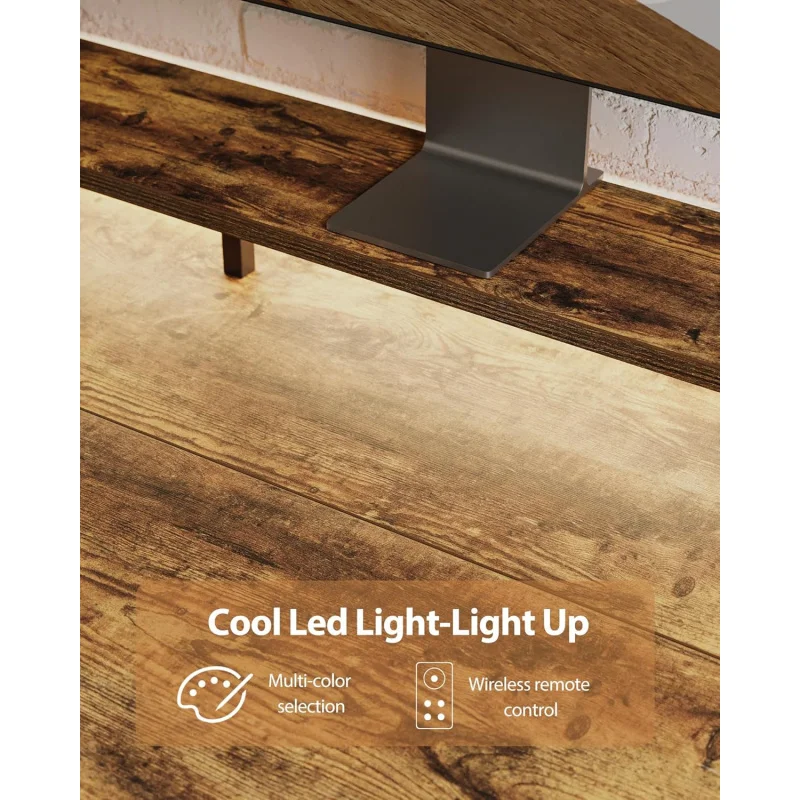 (UUX)Electric Height Adjustable Standing Desk with Power Outletand LED Light Strip,SittoStand,Ergonomic 48x24 Rising Des UQ