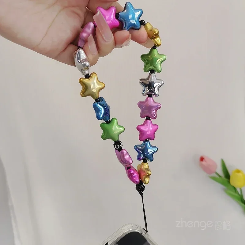 Lucky Star Bracelet Small Fresh Wrist Pendant Cartoon Bead Chain Cute Phone Hanging Rope Charm Cell Phone Chain  Anime Lanyard