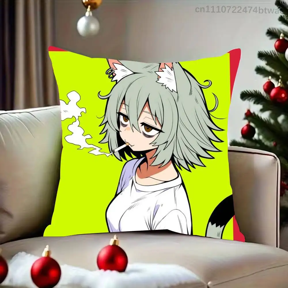 Anime Y-Yaniko Sato Neko Pillow Case For Sofa Bedroom Living Room Plush Cushion Cover Decorations and Protector