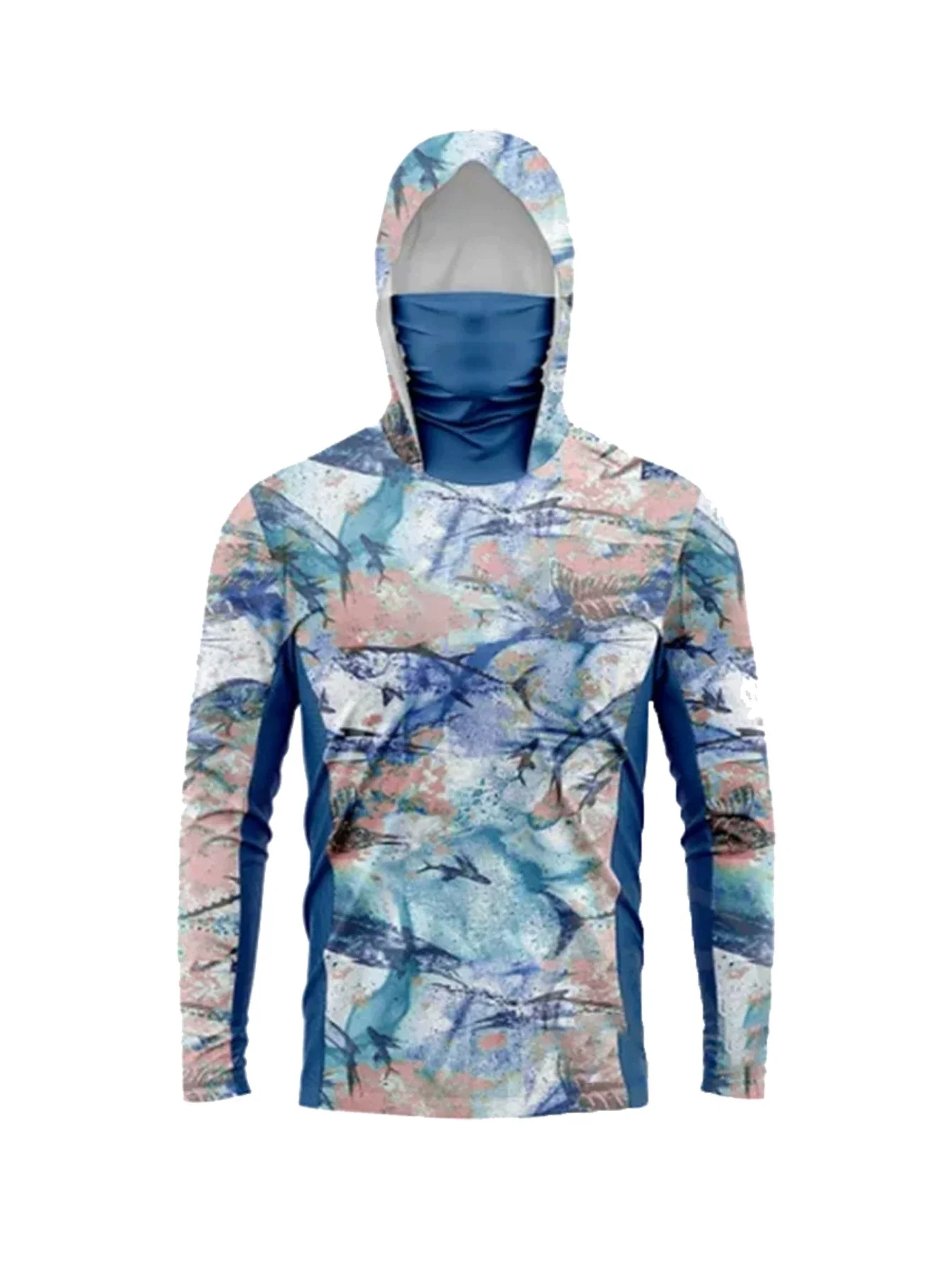 قمصان الصيد الرجال الشمس حماية هوديي قناع الكل في واحد ملابس الصيد Ropa Pesca الصيد التخييم الصيد تي شيرت Upf 50 +