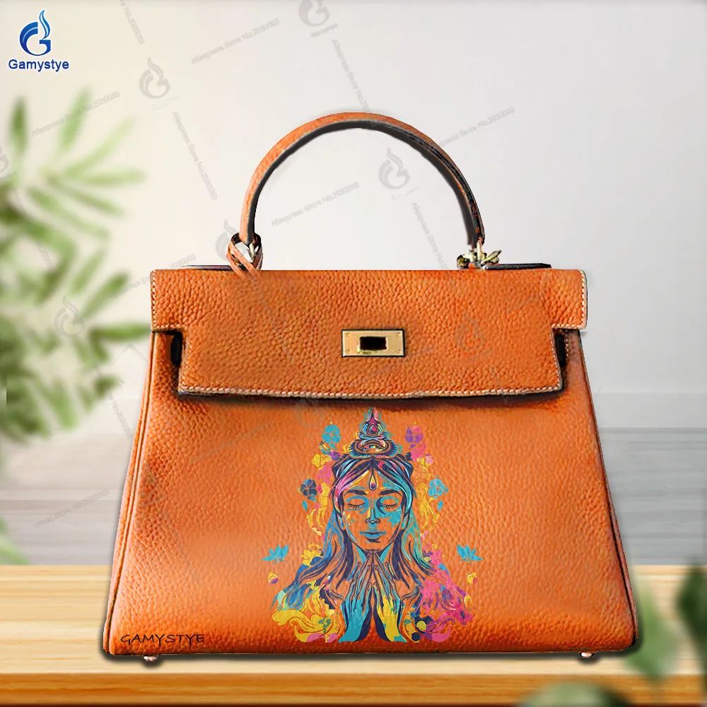 

Printed Customize Art Bags Line Art Woman 100% Real Cowhide Leather Ladies Hand Bag Female Carteras Para Mujer De Moda Originale