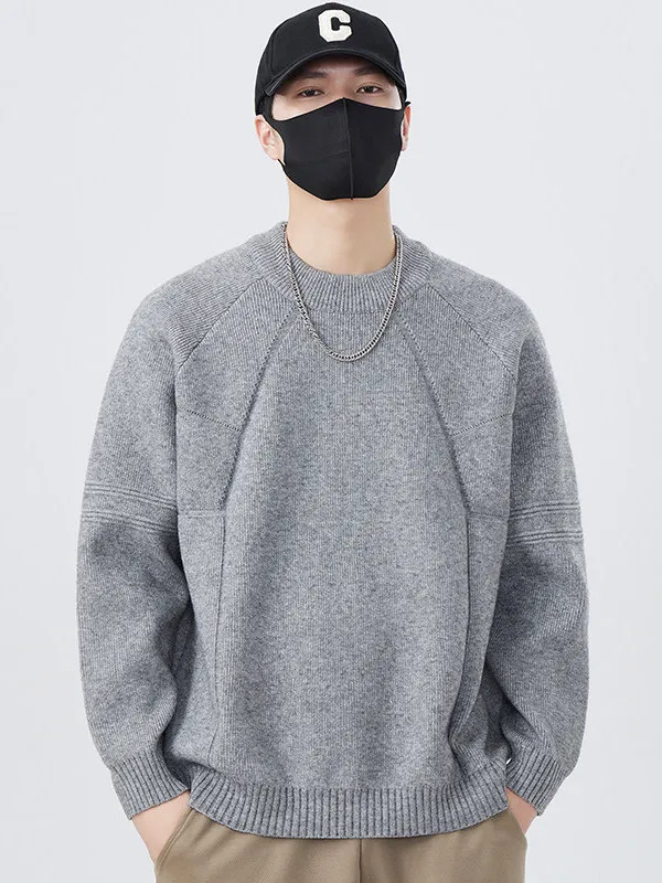 

Men's round Ne Knitted Sweater Casual Basic Color Winter Faion Soft Polyester Loose Fit Long Sve T-irt