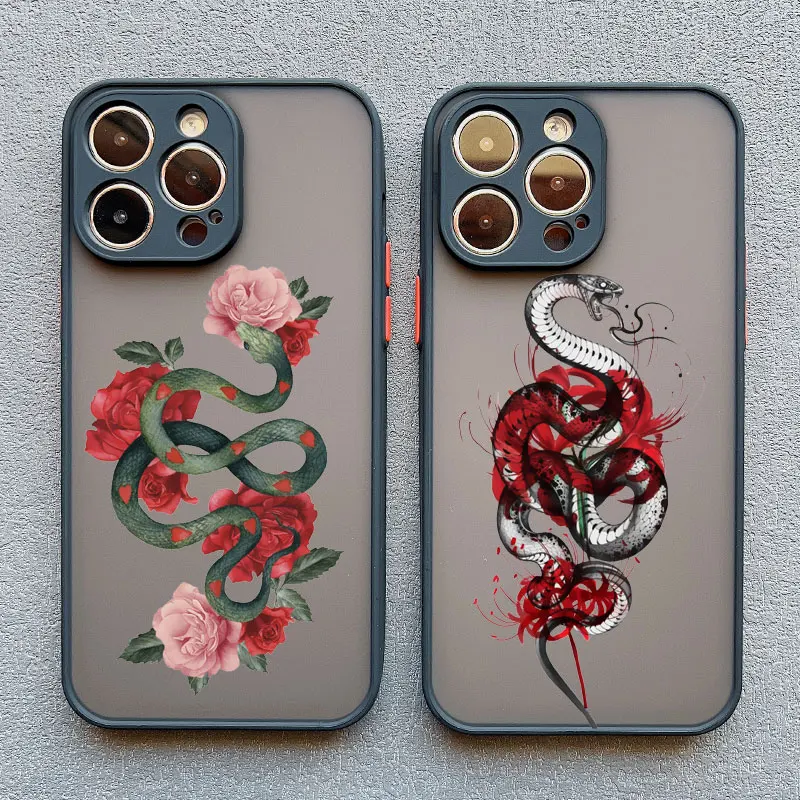 Snake Colour Rose Phone Case for iPhone 16 15 14 Pro Max 13 12 Mini 11 Pro Max XR XS X 15 14 7 8 Plus SE2 Shockproof Back Funda