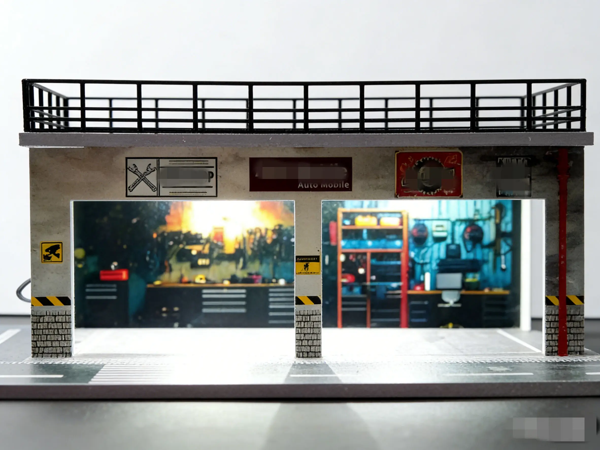 

1/64 Scale Rooftop Auto Repair Shop Model - Car Model Display Scene, Collectible Garage Diorama for Diecast Vehicle Collection