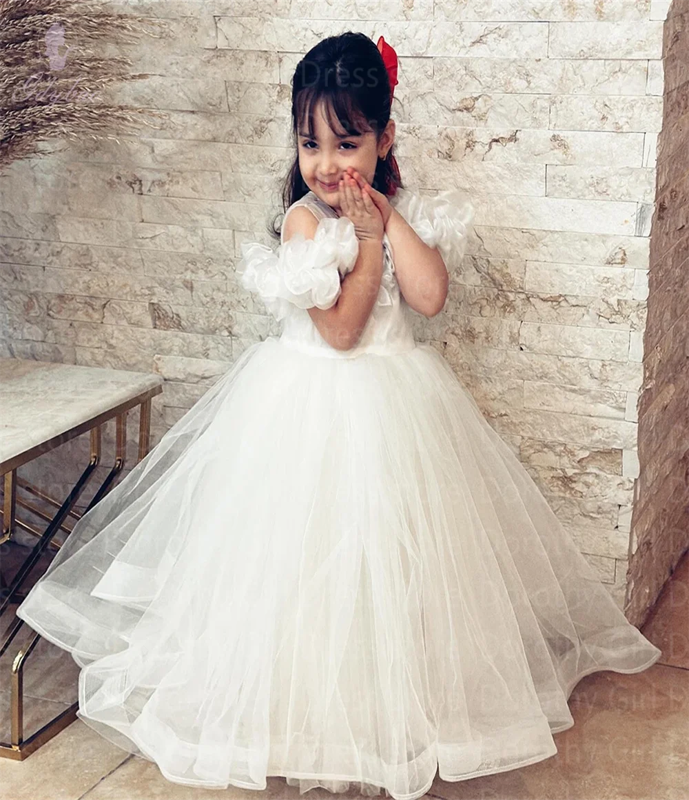 Cute Ivory Off Shoulder Ruffles Flower Girl Dresses Party Official Events Dress Birthday Banquet  Customized