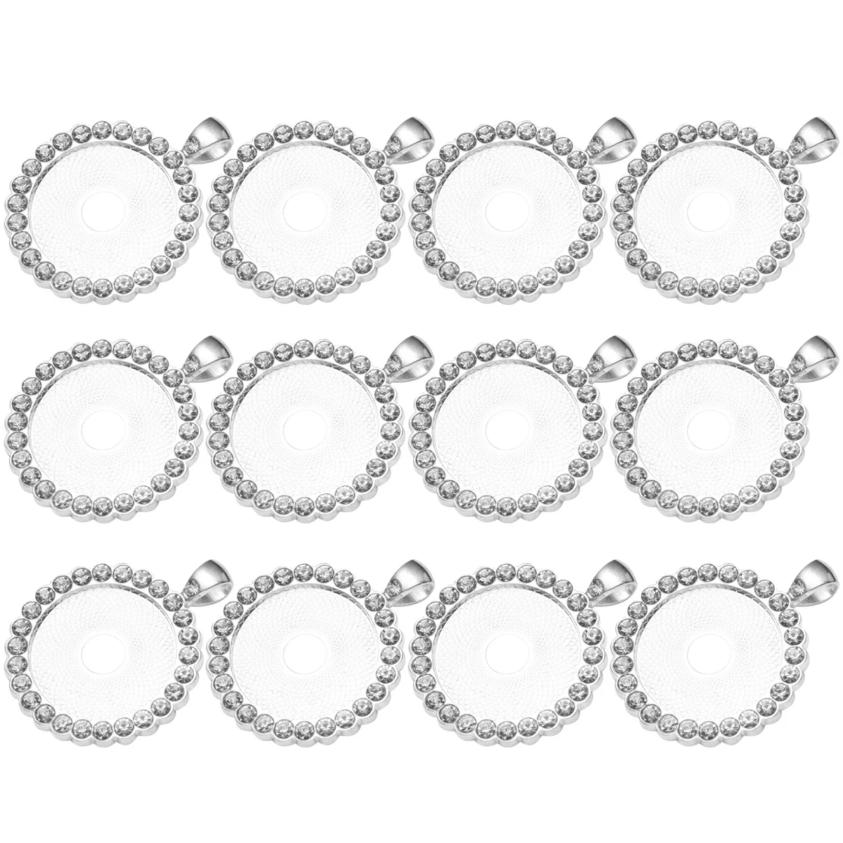 

12 Pcs Rhinestone Bases Round Gem Pendant Jewelry Accessories Bottom Bracket Cabochon Silver Parts