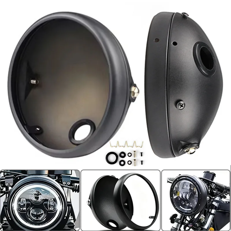 

Retro 7 Inch Motorcycle LED Headlight Lamp Housing Modified Shell Bucket Trim Holder Accessory for Custom Bike Lighting