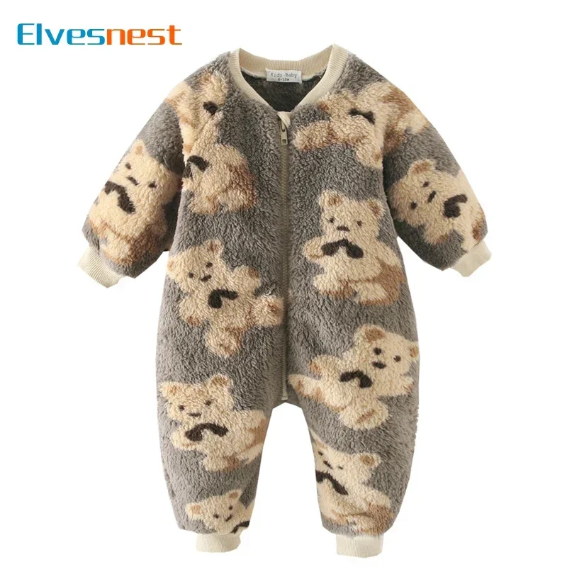 Long Sleeve Winter Plush Thicken Baby Clothes Girls Rompers Cartoon Baby Boys Clothes Cartoon Newborn Clothing 1-3 Years