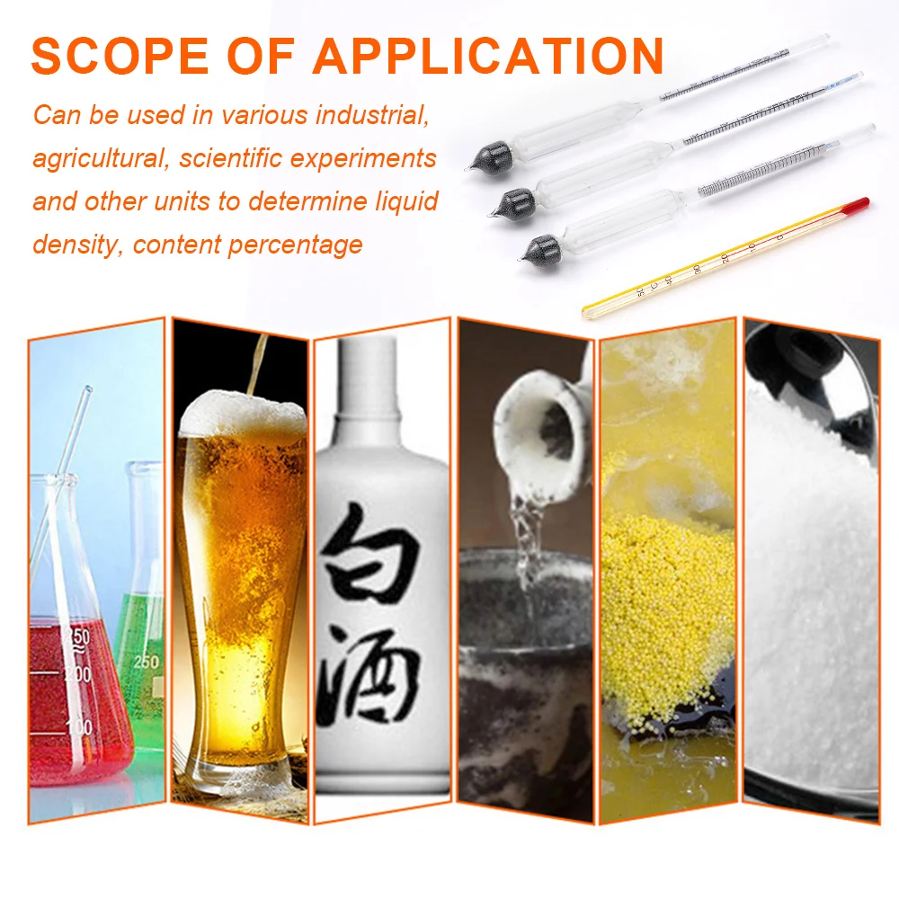 4Pcs Hydrometer Alcoholmeter Set 0 To 100% Alcohol Meter Tester Thermometer Wine Meter Vintage Alcohol Concentration Meter Tool