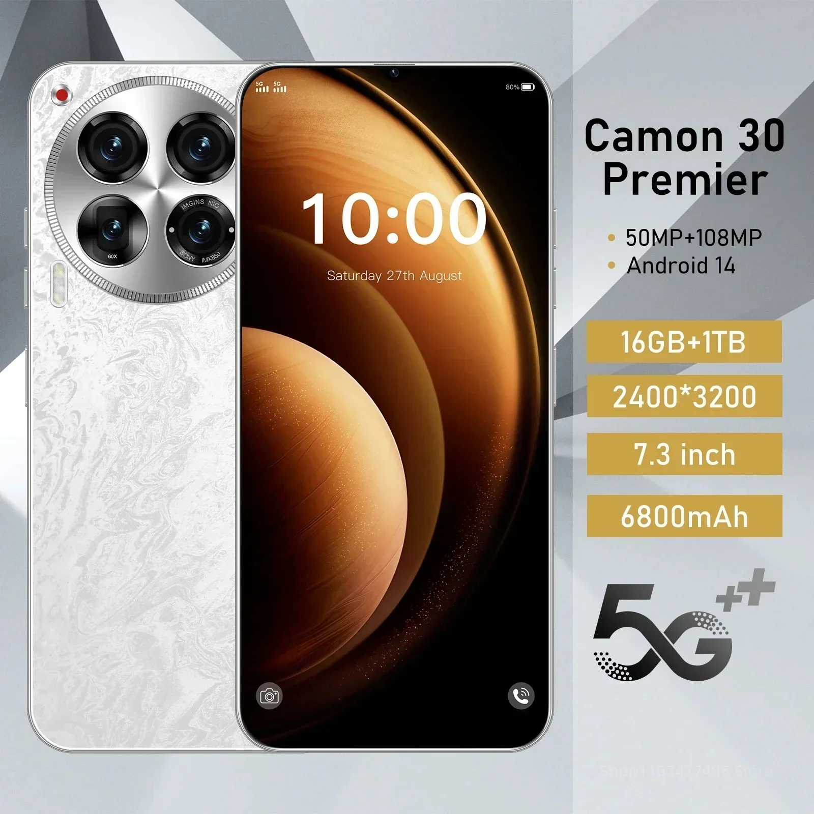 Camon 30 Premier 4G смартфон, телефон с интерфейсом Android, 16 ГБ + 1 ТБ, Qualcomm 888, 10 ядер, 6800 мАч, 50 + 108 МП