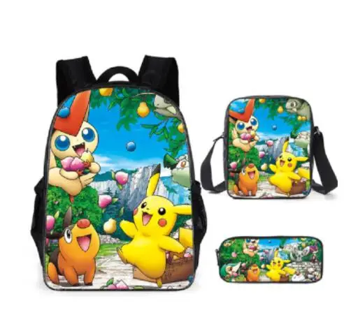 Pokemon Pikachu Backpack Laptop School Bag for Boys Cartoon Pencil Case Schoolbag Anime Travel Bag School Supplies Kids Gifts