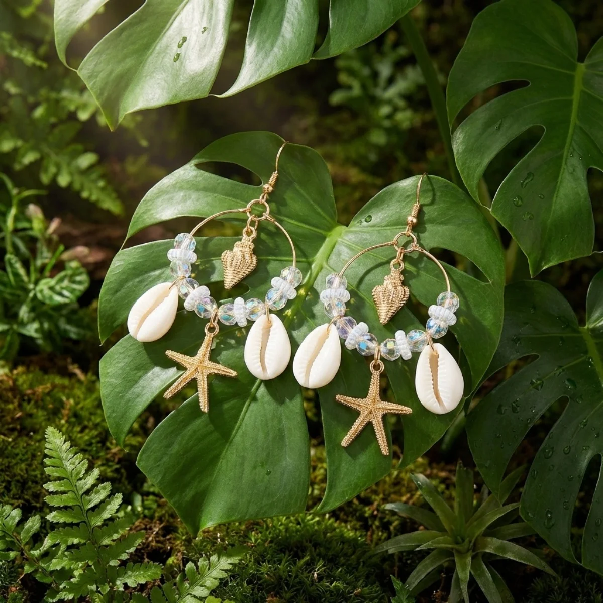 Kristall-Kreis Muschel Seestern Quasten-Ohrringe für Damen und Herren Boho Ozean Seepferdchen Ohrringe Trendiger Sommer-Strandschmuck – Detail 19