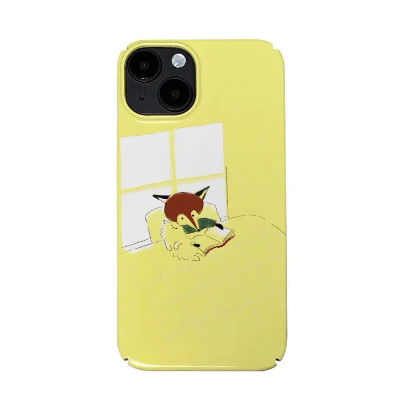 

Yellow Cartoon Fox Reading Phone Case for IPHONE 17 Air 16E 15 PROMAX 14 Plus 13 12 MINI 11 PRO 16Plus XR XS Acrylic Phone Cover